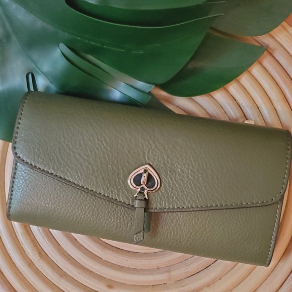 Kate Spade Marti Large Slim Flap Wallet Pebbled Leather Enchanted Green